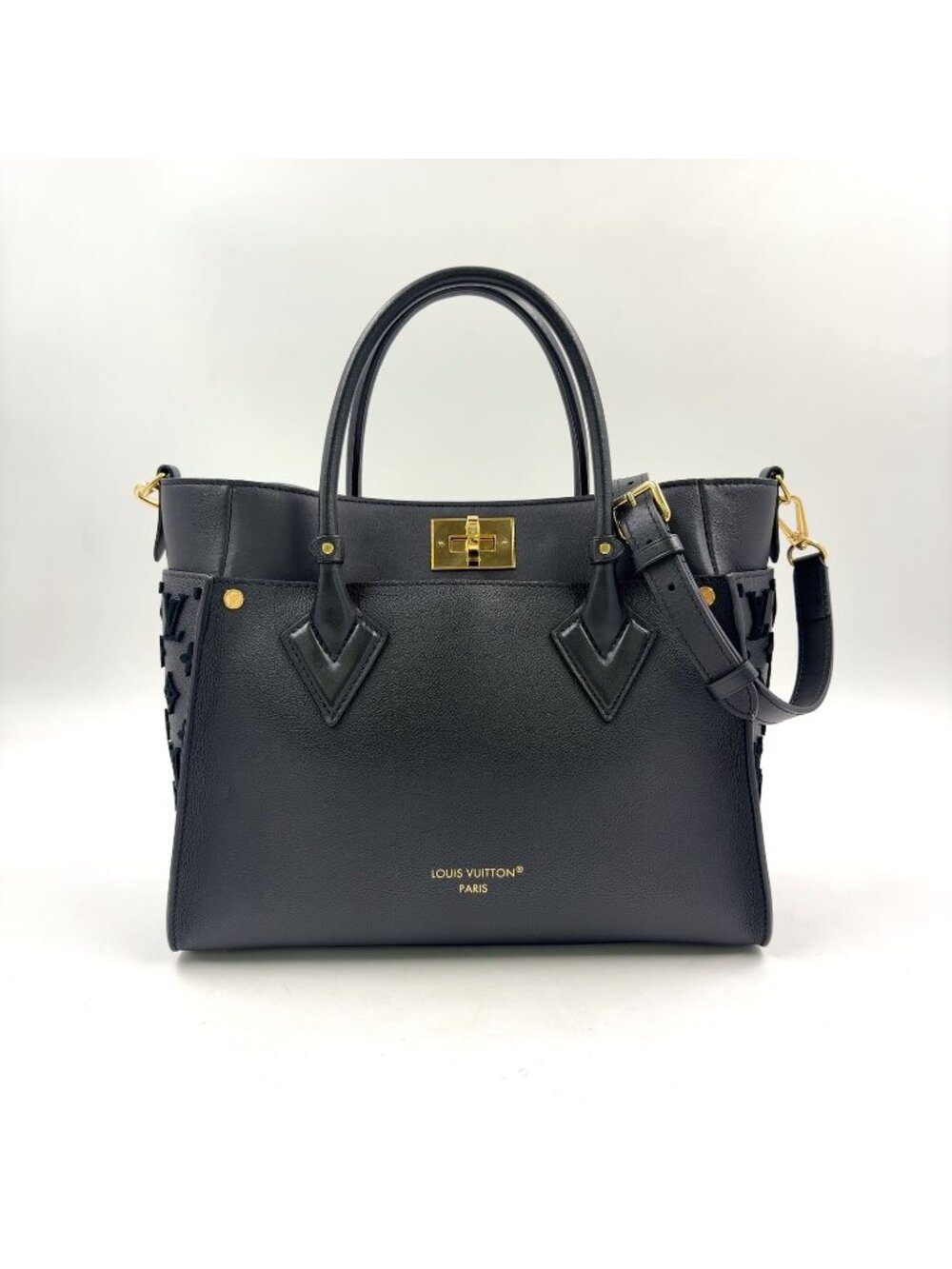 Louis Vuitton on My Side MM 2-Way Shoulder Leather Black Handbag Gold